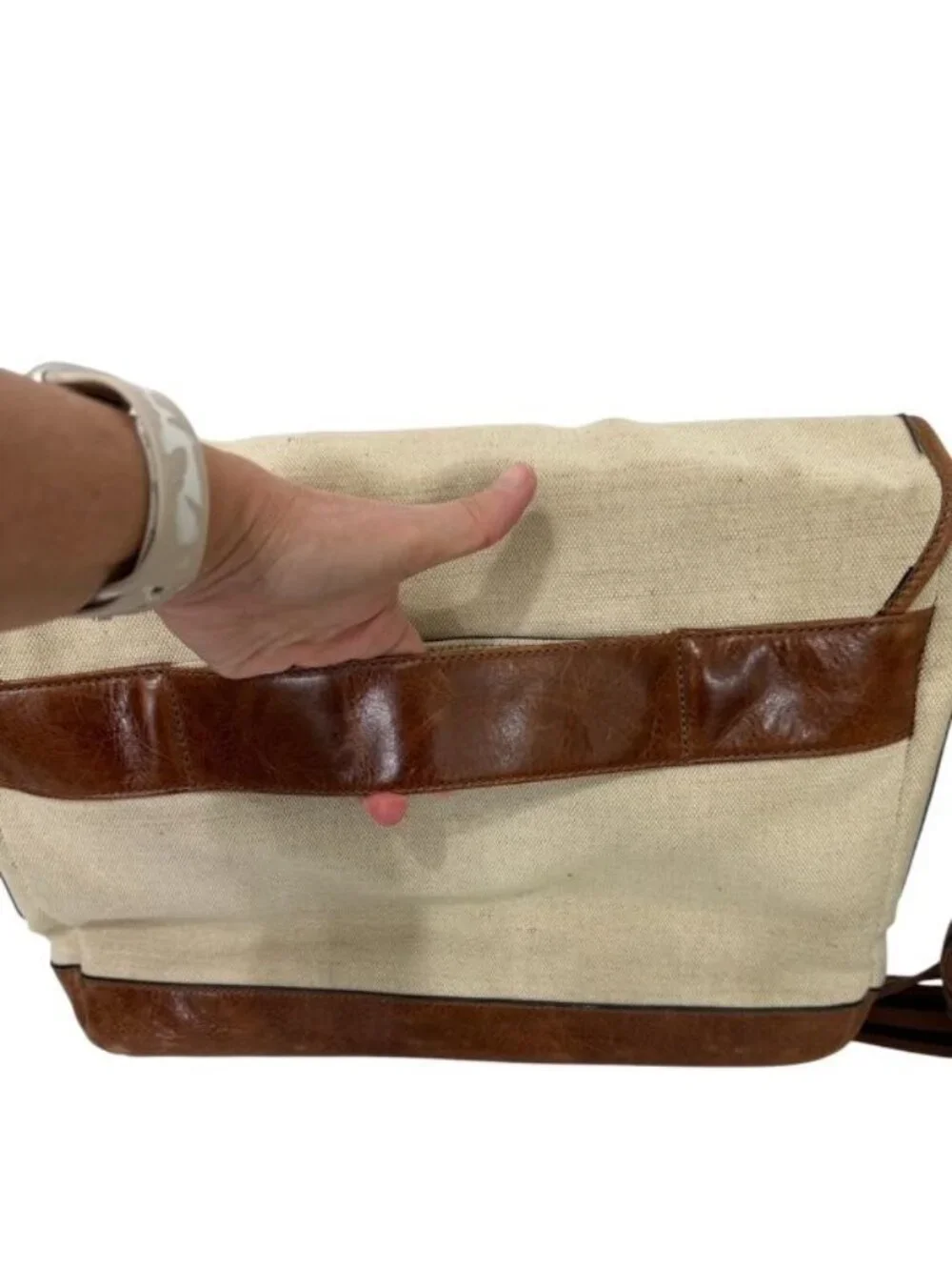 Fossil Men's Greenville Messenger Bag Canvas Cowhide Leather Travel Classic